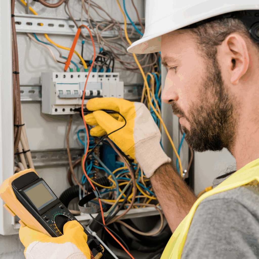 Electrical services franchise owner inspecting residential wiring
